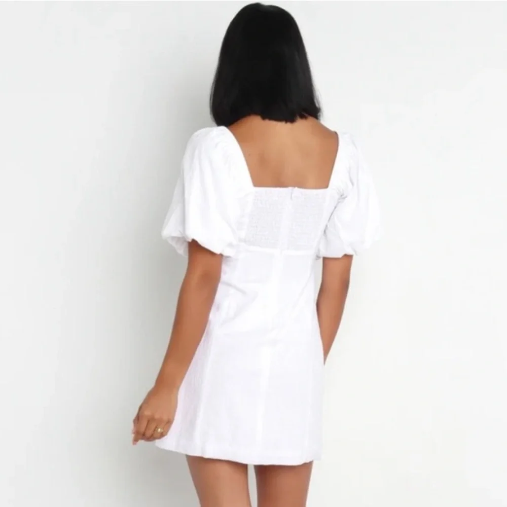 NWT SNDYS X Revolve White Tuscany Cotton Puff Sleeve Mini Dress Smock Boho XL - Picture 4 of 11